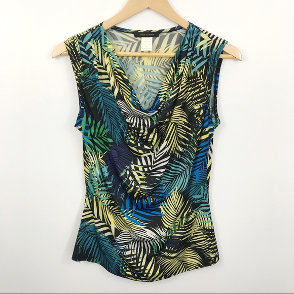 jennie & marlis Tops - Jennie & Marlis Palm Leaf Cowl Neck Blouse Sz S